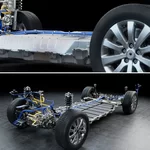 Body of a car suspension with a battery pack housed in an aluminum box welded by precision power laser from Lincoln Electric by Laserline diode lasers