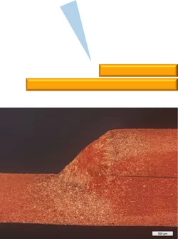 Close-up of two copper sheets welded together with fillet weld by Laserline diode lasers