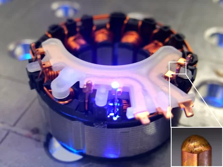 Pin to wire cooper welding of a small auxiliary motor by Laserline diode lasers