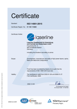 Certificate environment ISO 14001:2015 valid from 2020 to 2023 English
